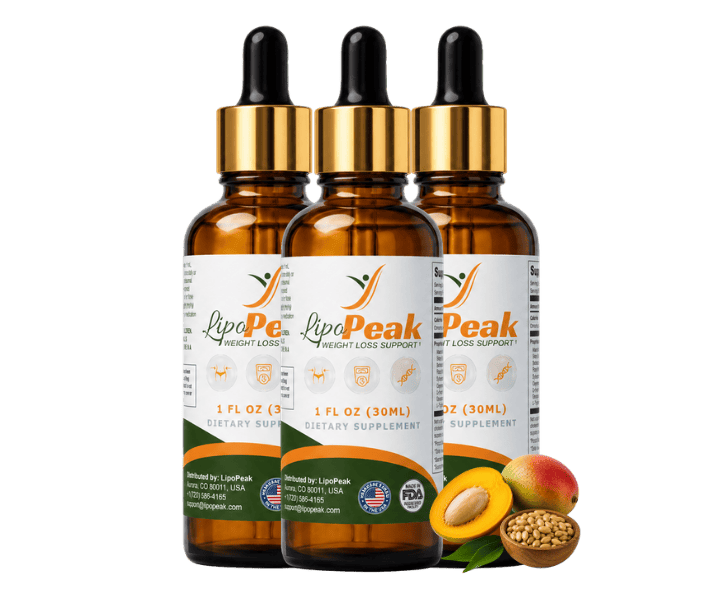 Three bottles of LipoPeak weight loss support drops